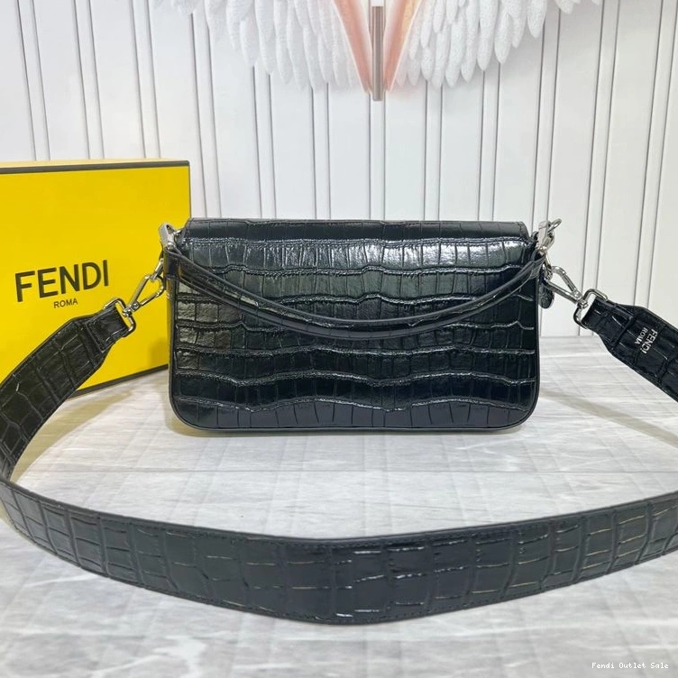 Cheap In Baguette Fendi Medium Black Leather Crocodile Tiffany Bag 0818